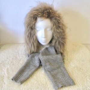 Max & Moi Cashmere Knit Hood w/Ties and Fur Trim